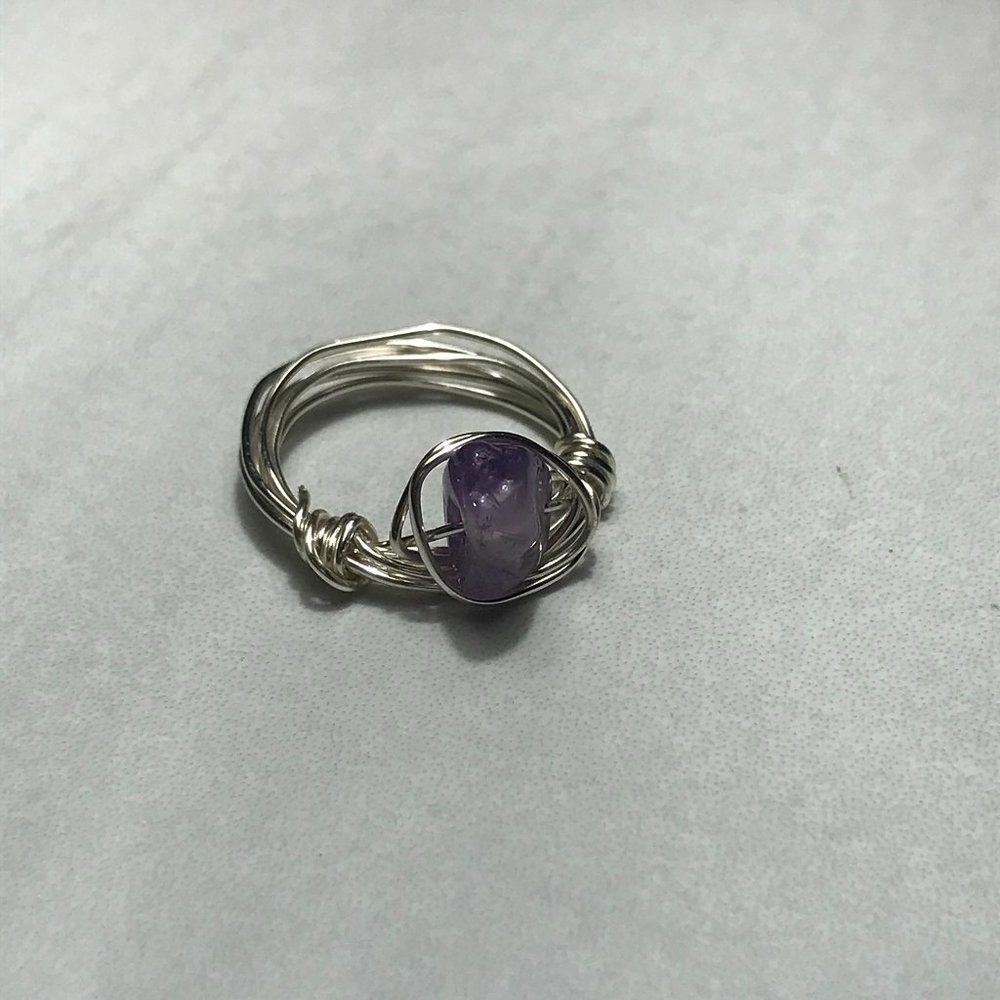 Purple Amethyst crystal wire ring
